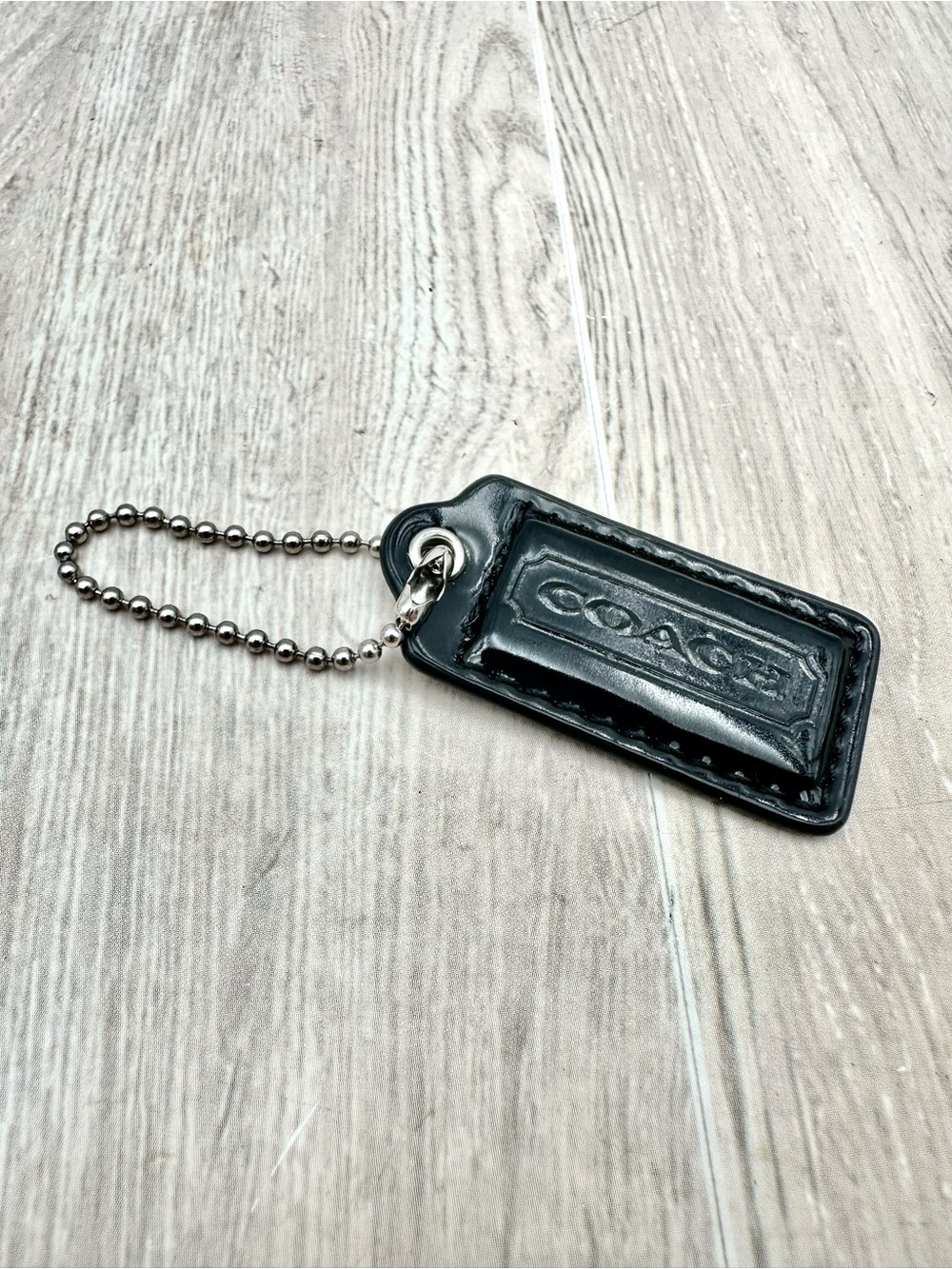2" COACH Black Patent Leather Key FOB Bag Charm Keychain Hangtag Tag